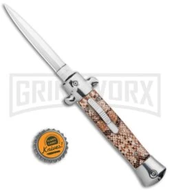 Mago 9" Diamondback Italian Dagger OTF Automatic Knife - Satin Plain -Grindworx Mago 9in Diamondback Italian Dagger OTF Auto Satin GX 37089 jr bottlecap large