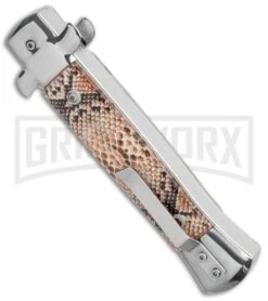 Mago 9" Diamondback Italian Dagger OTF Automatic Knife - Satin Plain -Grindworx Mago 9in Diamondback Italian Dagger OTF Auto Satin GX 37089 jr side large