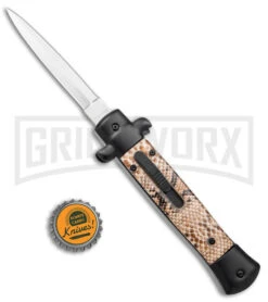 Mago 9" Diamondback Italian Stiletto OTF Automatic Knife - Satin Plain W/o Clip -Grindworx Mago 9in Diamondback Italian Stiletto OTF Auto Satin without Clip BHQ 143886 jr bottlecap large