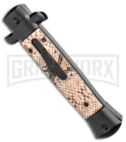 Mago 9" Diamondback Italian Stiletto OTF Automatic Knife - Satin Plain W/o Clip -Grindworx Mago 9in Diamondback Italian Stiletto OTF Auto Satin without Clip BHQ 143886 jr spine large