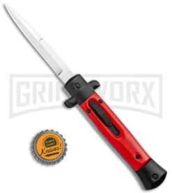 Mago 9" Red Bayonet Italian Stiletto OTF Automatic Knife - Satin Plain 11 Mago 9" Red Bayonet Italian Stiletto OTF Automatic Knife - Satin Plain -Grindworx Mago 9in Red Bayo Italian Stiletto OTF Satin GX 36310 jr bottlecap large