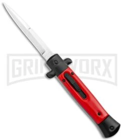Grindworx 12 Mago 9" Red Bayonet Italian Stiletto OTF Automatic Knife - Satin Plain