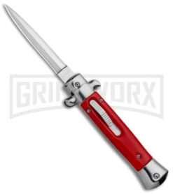 Mago 9" Red Italian Stiletto OTF Automatic - Dagger Satin Plain