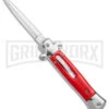 Mago 9" Red Italian Stiletto OTF Automatic - Dagger Satin Plain W/o Clip 1 Mago 9" Red Italian Stiletto OTF Automatic - Dagger Satin Plain W/o Clip -Grindworx Mago 9in Red Stiletto OTF Auto Dagger Satin GX 38916 jr large