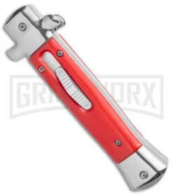 Mago 9" Red Italian Stiletto OTF Automatic - Dagger Satin Plain W/o Clip -Grindworx Mago 9in Red Stiletto OTF Auto Dagger Satin GX 38916 jr spine large