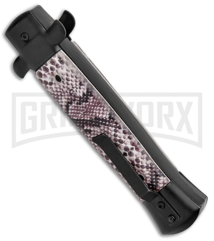 Mago 9" Sidewinder Italian Stiletto OTF Auto Knife Black - Bayonet Satin Plain 5 Mago 9" Sidewinder Italian Stiletto OTF Auto Knife Black - Bayonet Satin Plain - Image 3