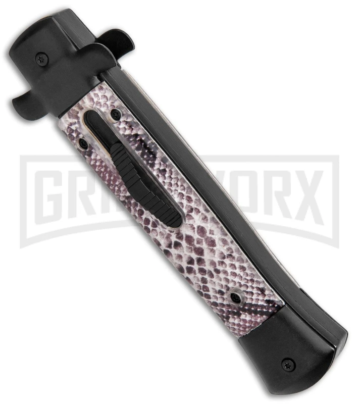 Mago 9" Sidewinder Italian Stiletto OTF Auto Knife Black - Bayonet Satin Plain 4 Mago 9" Sidewinder Italian Stiletto OTF Auto Knife Black - Bayonet Satin Plain - Image 2