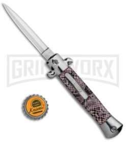 Mago 9" Diamondback Italian Stiletto OTF Automatic Knife - Satin Plain -Grindworx Mago 9in Sidewinder Stiletto Italian Dagger OTF Auto Satin GX 37055 jr bottlecap large