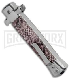 Mago 9" Diamondback Italian Stiletto OTF Automatic Knife - Satin Plain -Grindworx Mago 9in Sidewinder Stiletto Italian Dagger OTF Auto Satin GX 37055 jr side large