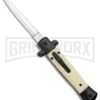 Mago 9" Sim Ivory Italian Stiletto OTF Auto Knife - Dagger Satin Plain 2 Mago 9" Sim Ivory Italian Stiletto OTF Auto Knife - Dagger Satin Plain -Grindworx Mago 9in Sim Ivory Italian Stiletto OTF Auto Black Bolsters Satin Dagger GX 37615 jr large