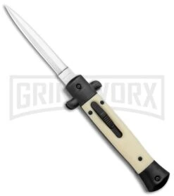 Mago 9" Sim Ivory Italian Stiletto OTF Auto Knife - Dagger Satin Plain
