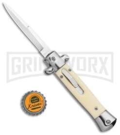 Mago 9" Sim Ivory Italian Stiletto OTF Auto Knife Satin Bolsters - Satin Bayonet -Grindworx Mago 9in Sim Ivory Italian Stiletto OTF Auto Satin Bolsters Satin Bayo GX 37326 jr bottlecap large