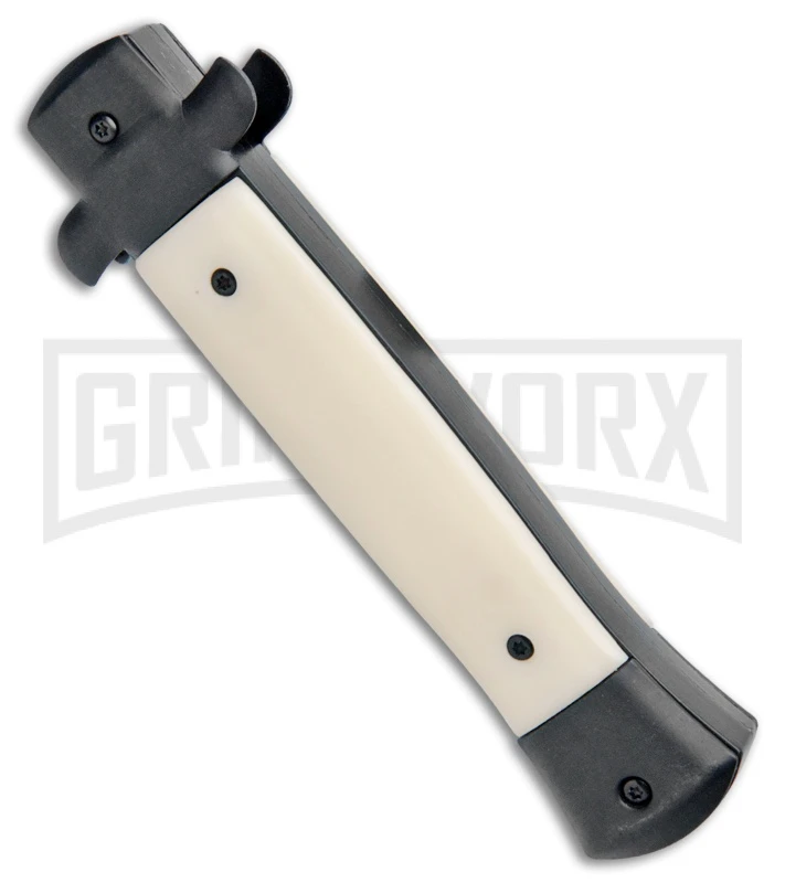 Mago 9" Sim Ivory Italian Stiletto OTF Auto Knife Black Bolsters (Satin Bayo) 5 Mago 9" Sim Ivory Italian Stiletto OTF Auto Knife Black Bolsters (Satin Bayo) - Image 3