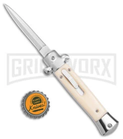 Mago 9" Sim Ivory Italian Stiletto OTF Automatic Knife W/O Clip- Satin Dagger -Grindworx Mago 9in Sim Ivory Italian Stiletto OTF no Clip SAtin Dagger GX 39550 jr bottlecap large