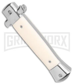 Mago 9" Sim Ivory Italian Stiletto OTF Automatic Knife W/O Clip- Satin Dagger -Grindworx Mago 9in Sim Ivory Italian Stiletto OTF no Clip SAtin Dagger GX 39550 jr side large
