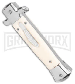 Mago 9" Sim Ivory Italian Stiletto OTF Automatic Knife W/O Clip- Satin Dagger -Grindworx Mago 9in Sim Ivory Italian Stiletto OTF no Clip SAtin Dagger GX 39550 jr spine large