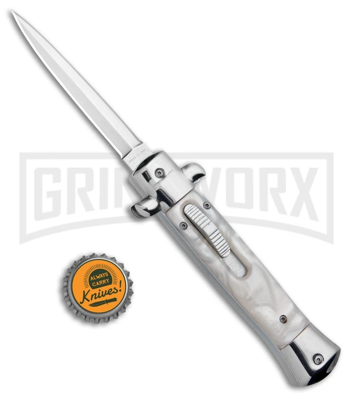 Mago 9" White Marble Italian Stiletto OTF Automatic Knife Dagger - Satin Plain 7 Mago 9" White Marble Italian Stiletto OTF Automatic Knife Dagger - Satin Plain - Image 5
