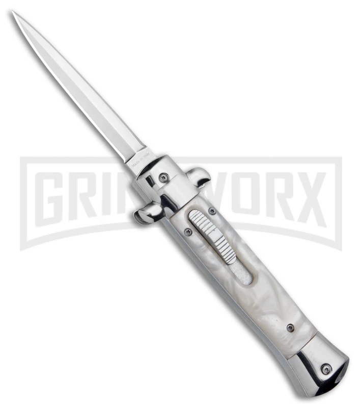 Mago 9" White Marble Italian Stiletto OTF Automatic Knife Dagger - Satin Plain 3 Mago 9" White Marble Italian Stiletto OTF Automatic Knife Dagger - Satin Plain