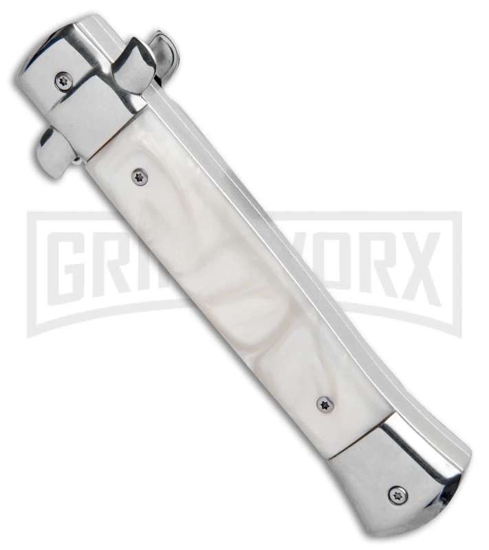 Mago 9" White Marble Italian Stiletto OTF Automatic Knife Dagger - Satin Plain 5 Mago 9" White Marble Italian Stiletto OTF Automatic Knife Dagger - Satin Plain - Image 3