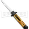 Mago 9" Yellow Marble Italian Stiletto OTF Automatic Knife - Black Bolsters 2 Mago 9" Yellow Marble Italian Stiletto OTF Automatic Knife - Black Bolsters -Grindworx Mago 9in Yellow Marble Italian Stiletto OTF Auto Black Bolsters Dagger Satin GX 37719 jr large