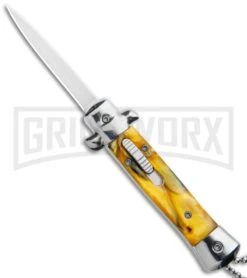 Mago 4.75" Mini Stiletto OTF Automatic Knife - Yellow Marble