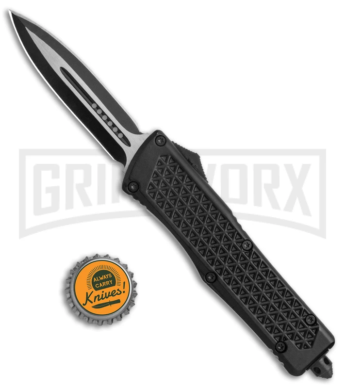 Trooper OTF Textured Black Automatic Dagger Knife - Two-Tone Plain 7 Trooper OTF Textured Black Automatic Dagger Knife - Two-Tone Plain - Image 5