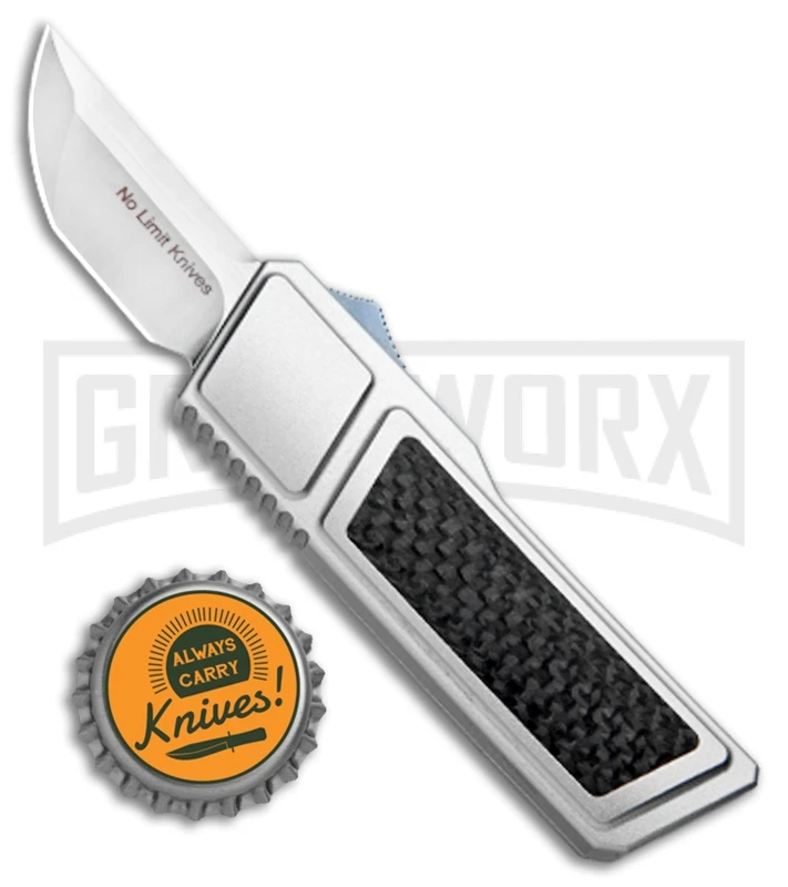 No Limit Knives Akuma OTF Automatic Knife Silver Carbon Fiber - Satin Plain 6 No Limit Knives Akuma OTF Automatic Knife Silver Carbon Fiber - Satin Plain - Image 4