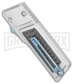 No Limit Knives Akuma OTF Automatic Knife Silver Carbon Fiber - Satin Plain 8 No Limit Knives Akuma OTF Automatic Knife Silver Carbon Fiber - Satin Plain -Grindworx No Limit Knives Akuma OTF Auto Silver CF Satin Tanto GX 34516 jr side large