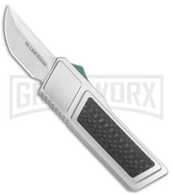No Limit Knives Akuma OTF Auto Knife Silver Carbon Fiber Grn Hrdwr (Satin Tanto)