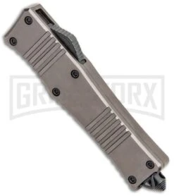 No Limit Knives Cali-Legal OTF Automatic Knife Gray - Clip Point Satin -Grindworx No Limit Knives Cali Legal OTF Auto Gray CP Satin GX 34130 jr spine large