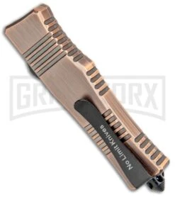 No Limit Knives Cali-Legal OTF Automatic Knife Bronze - Clip Point Satin -Grindworx No Limit Knives Cali Legal OTF Bronze CP Satin GX 34131 jr side large