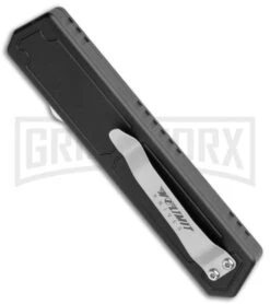 No Limit Knives Fer-De-Lance Black OTF Automatic Knife - Tanto Satin Plain -Grindworx No Limit Knives Fer De Lance Black OTF Auto Tanto Satin GX 35957 jr side large