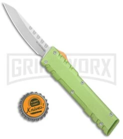 No Limit Knives Mungos Green OTF Automatic Knife - Satin Plain -Grindworx No Limit Knives Mungos DA OTF Auto Green Satin BHQ 102490 jr bottlecap large