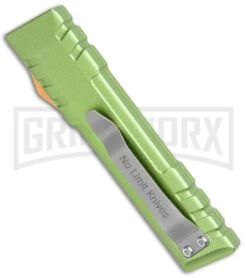 No Limit Knives Mungos Green OTF Automatic Knife - Satin Plain -Grindworx No Limit Knives Mungos DA OTF Auto Green Satin BHQ 102490 jr side large