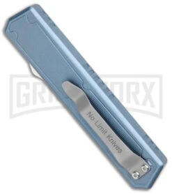 No Limit Knives Vanga Red/Blue OTF Automatic Knife - Tanto Satin Plain -Grindworx No Limit Knives Vanga Tanto DA OTF Auto Red Blue Satin BHQ 102508 jr side large