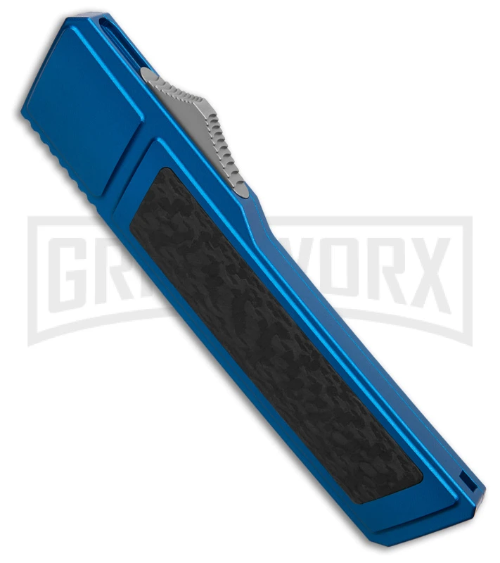 No Limit Knives Vespa Ripper Blue/ CF Inlay OTF Tanto Knife - Satin 4 No Limit Knives Vespa Ripper Blue/ CF Inlay OTF Tanto Knife - Satin - Image 2