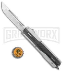 No Limit Night Stalker Silver OTF Automatic Knife - Satin Plain S90V -Grindworx No Limit Night Stalker Silver OTF Auto DP Satin GX 38067 jr bottlecap 1 large