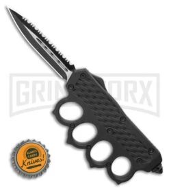 OTF Automatic Knuckle Knife - Dagger Full Serr Two-Tone -Grindworx OTF Automatic Knuckle Knife Dagger Full Serr Two Tone GX 36489 LS Bottlecap large