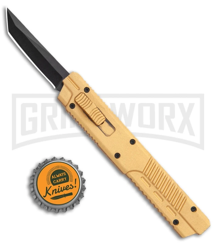 Firecracker XL Gold DA/OTF Automatic Knife - Tanto Black Plain 6 Firecracker XL Gold DA/OTF Automatic Knife - Tanto Black Plain - Image 4