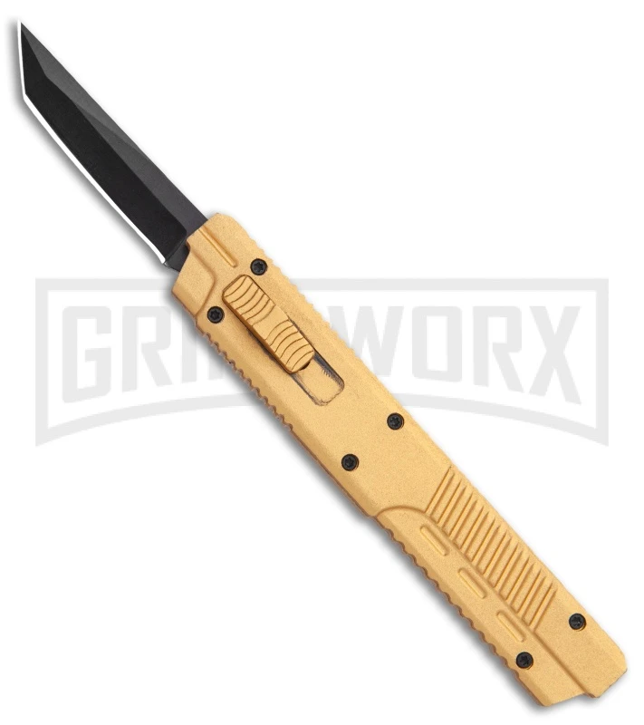 Firecracker XL Gold DA/OTF Automatic Knife - Tanto Black Plain 3 Firecracker XL Gold DA/OTF Automatic Knife - Tanto Black Plain