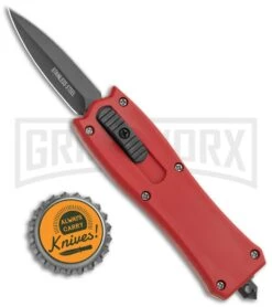 Belly Button Red OTF Automatic Knife - Black Plain -Grindworx Red Handle Black Dagger jr bottlecap large