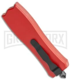 Belly Button Red OTF Automatic Knife - Black Plain -Grindworx Red Handle Black Dagger jr side large