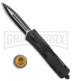 Rumble Black D/A OTF Automatic Knife - Dagger ( Black 2-tone Plain) -Grindworx Rumble Black DA OTF Auto Dagger TT GX 38008 jr bottlecap large