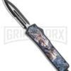 Rumble Black D/A OTF Automatic Knife Dagger Wolf Graphic - Two Tone Plain Serr -Grindworx Rumble Black DA OTF Auto Dagger Wolf Graphic TT Plain Serr GX 36384 jr large