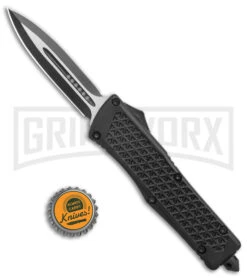 Rumble Black D/A OTF Automatic Knife Diamond Grid Pattern - Dagger, 2 Tone -Grindworx Rumble Black DA OTF Auto Diamond Grid Pattern Dagger TT GX 38109 jr bottlecap large