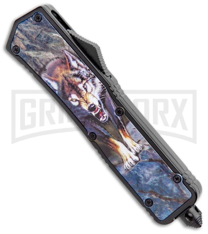 Rumble Black D/A OTF Automatic Knife Tanto Wolf Graphic - Two-Tone Plain 4 Rumble Black D/A OTF Automatic Knife Tanto Wolf Graphic - Two-Tone Plain - Image 2