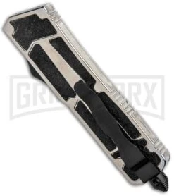 Rumble Silver D/A OTF Automatic Knife - S/E Drop Point Two Tone Plain 9 Rumble Silver D/A OTF Automatic Knife - S/E Drop Point Two Tone Plain -Grindworx Rumble Silver DA OTF Auto DP TT GX 36940 jr side large