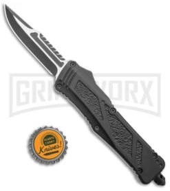 Switchblade Systems Vio Black D/A OTF Automatic Knife - Two Tone Plain -Grindworx Rumble Slim Black DA OTF Auto CP TT Sawback GX 38211 jr bottlecap large