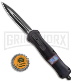 SKM Casket Wood Automatic OTF Dagger Knife - Two Tone Plain -Grindworx SKM Casket G 10 Auto OTF Dagger Black TT Black Satin BHQ 141105 jr bottlecap large