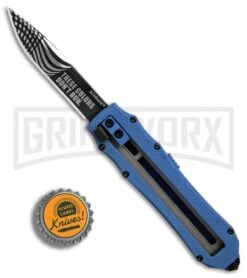 Schrade SCHOTFBL Blue OTF Spring Assisted Knife - Gray 4TH18 -Grindworx Schrade OTF Blue Gray BHQ 84391 er bottlecap large